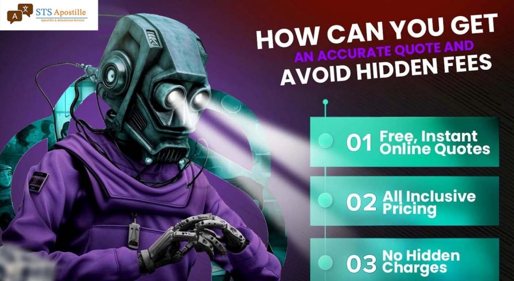 Robot graphic for getting a free apostille quote with no hidden fees.